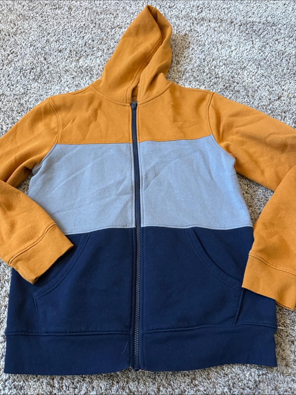 Sonoma Mustard, Light Gray & Navy Zip-Up Colorblock Hoodie